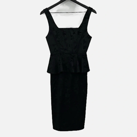 Alice + Olivia Yodi Square Neck Peplum Dress in Black - Size 0 (measured) - Picture 4 of 10